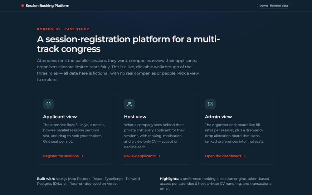 Screenshot: Congress Session Booking Tool